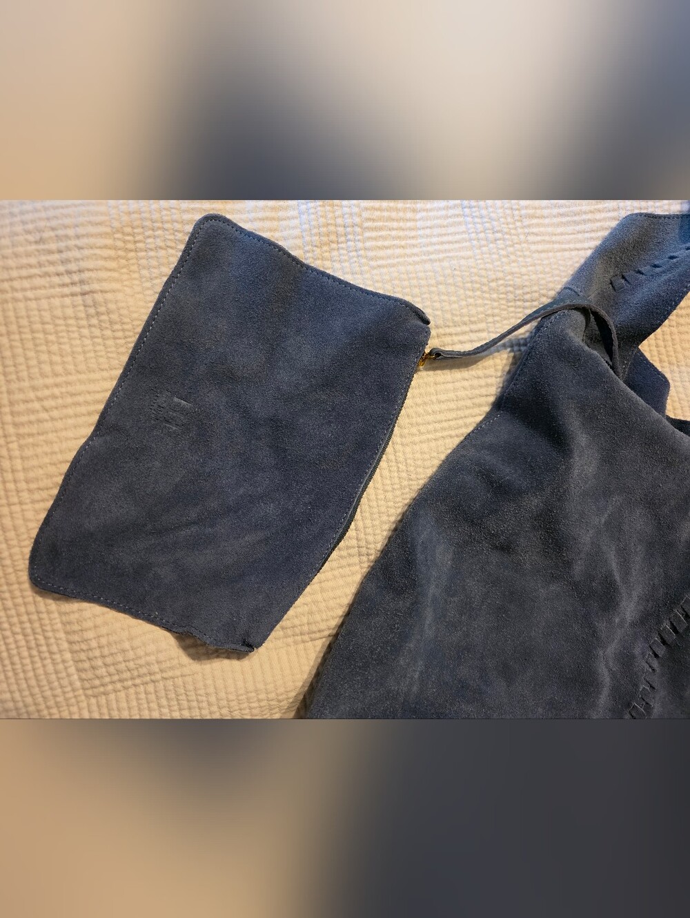 Haute Hippie Blue Leather Suede Slouch Boho Style Shoulder Bag Tote NWOT - Picture 4 of 4